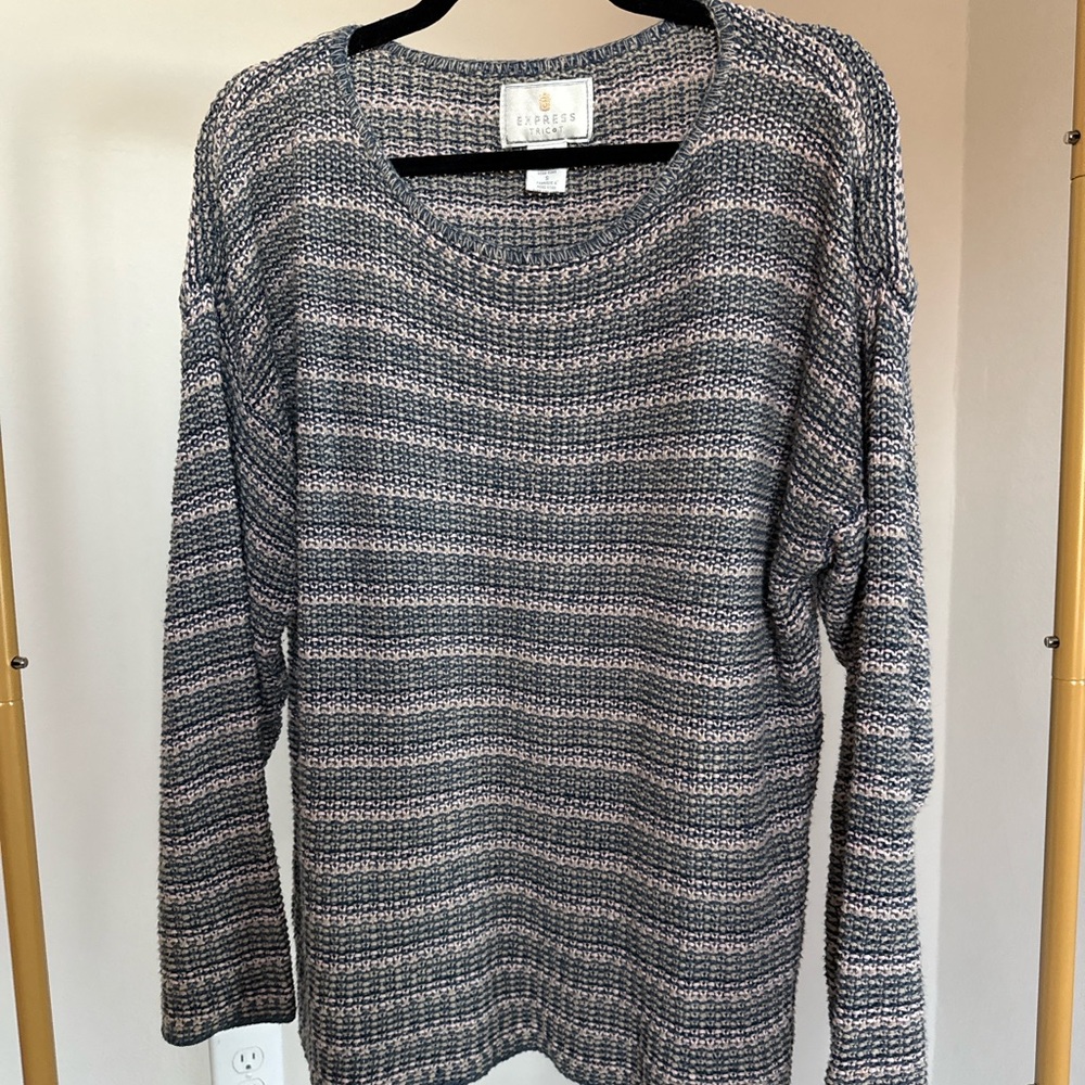 Express Tricot Striped Knit Sweater Women’s Size S Lightweight Crewneck Pullover